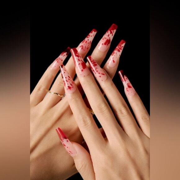 Blood Drips Design Coffin Halloween Horror Nails - Picture 1 of 5